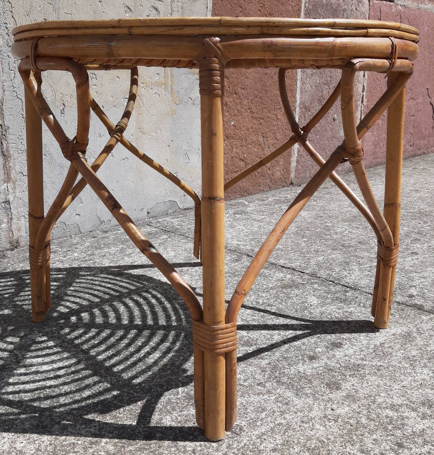 Rattan/bamboo coffee table (glass top)