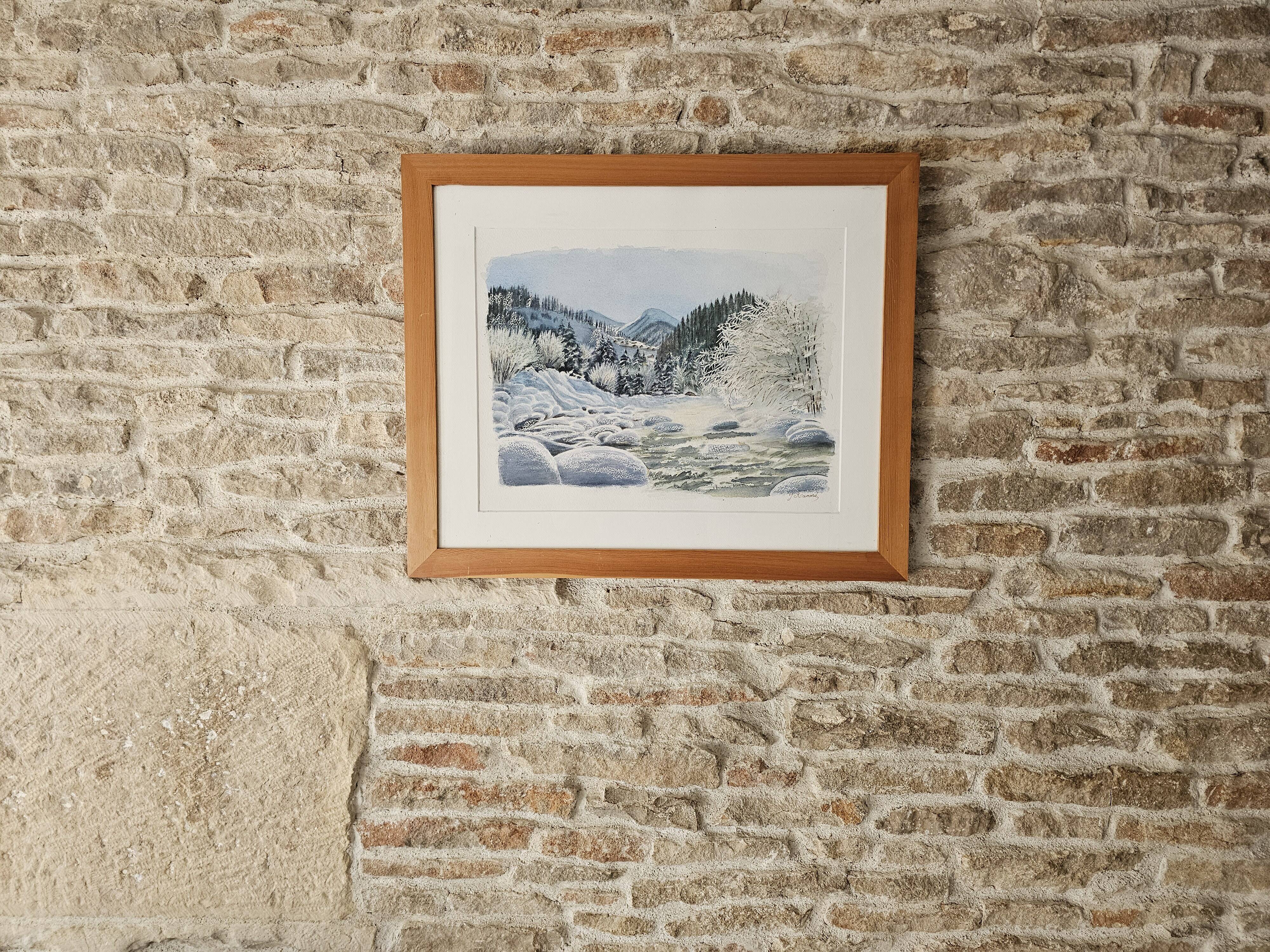 Tableau - Aquarelle paysage de neige Signée Janine Ramond