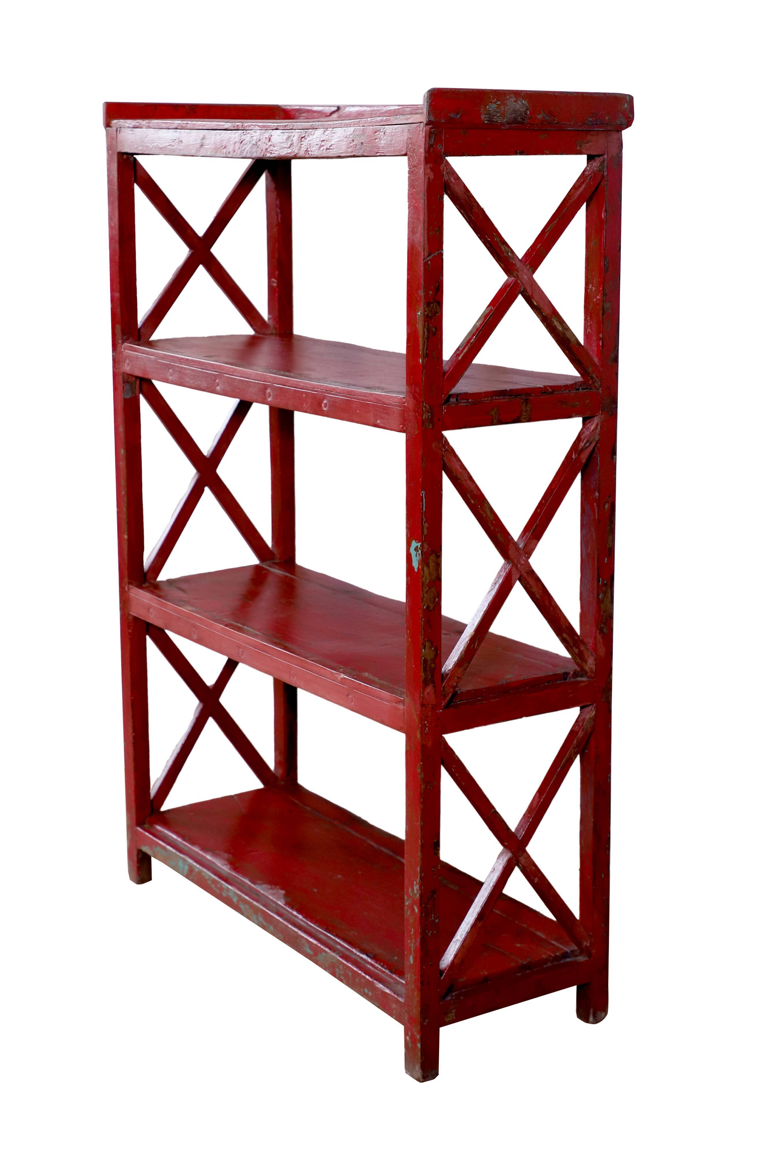 Burmese teak bookcase with original red patina