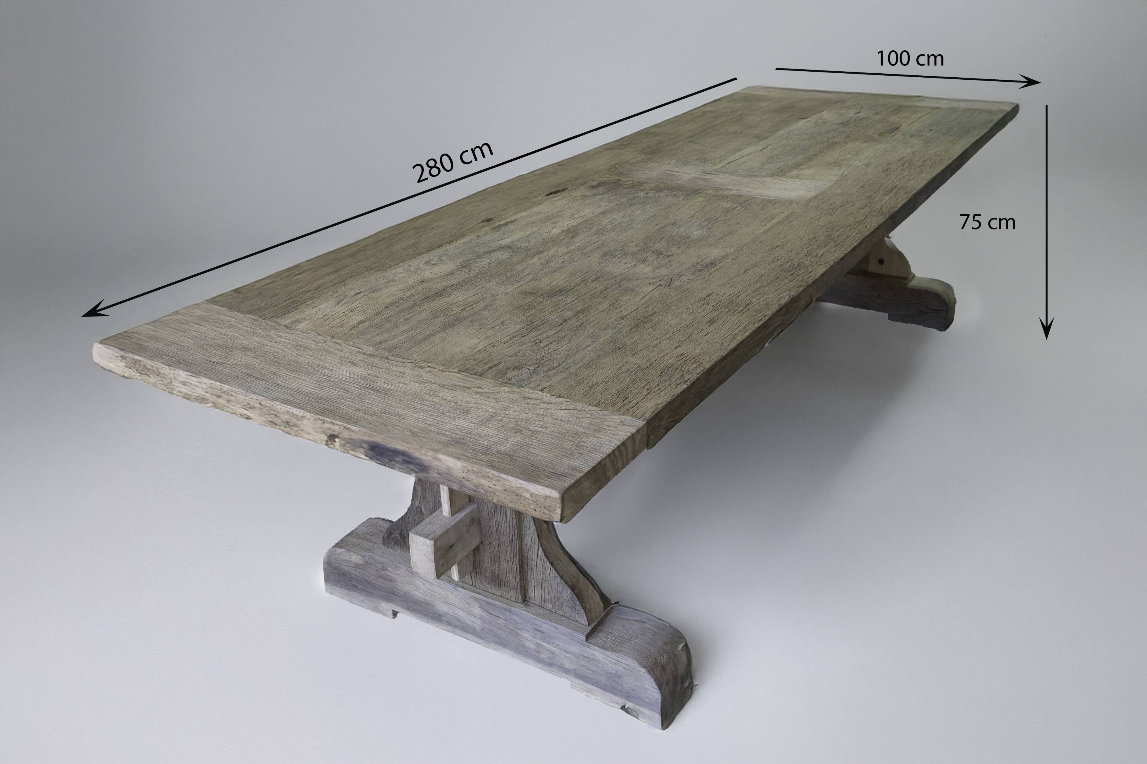 Grande table à manger en chêne massif récupéré, 280 × 100 × 75 cm