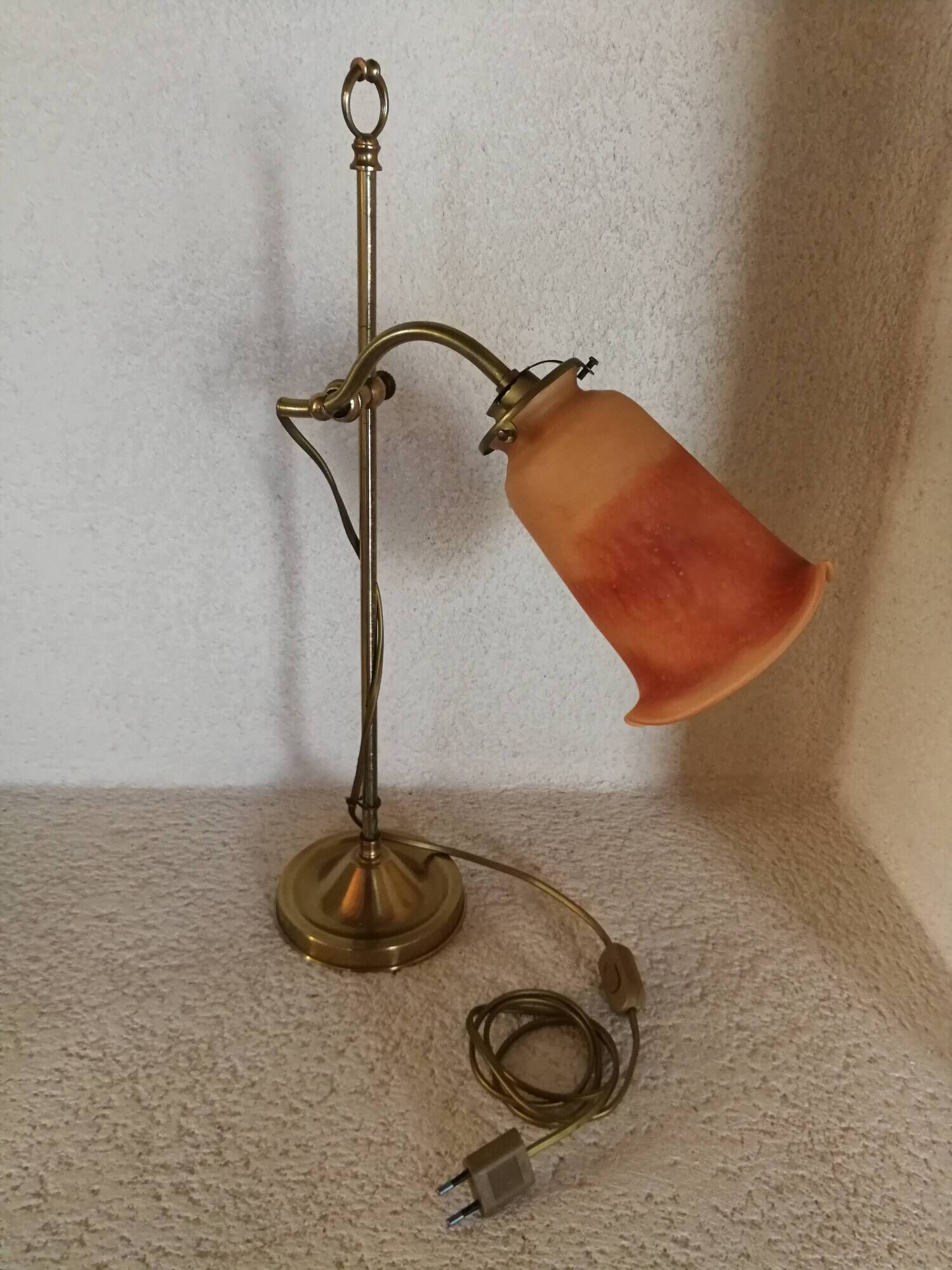 Orange glass paste tulip lamp, art nouveau swan neck, art deco