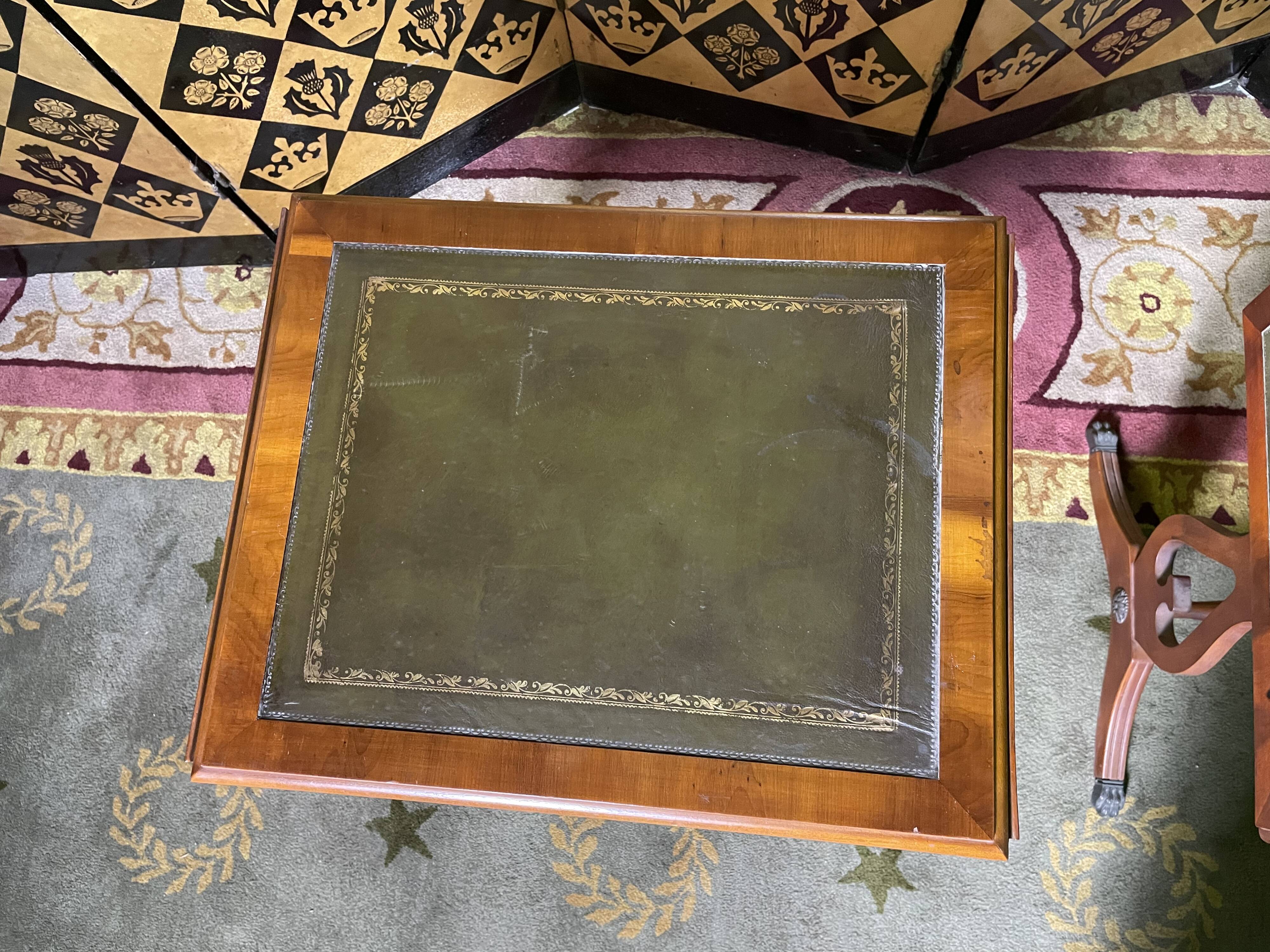 Pair of English style bedside tables in green leather