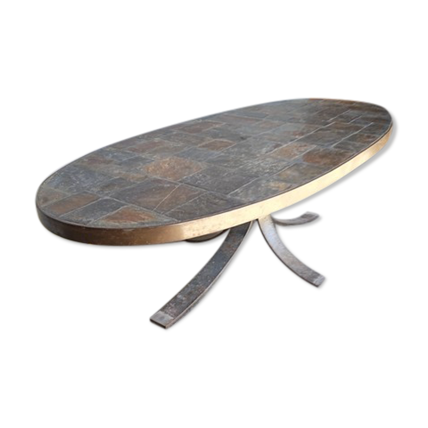 1970 metal and slate coffee table