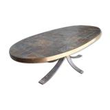 1970 metal and slate coffee table