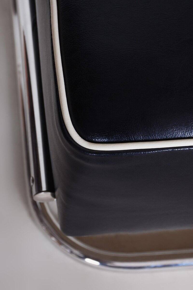 Black Leather Footstool from Slezák, Czechia, 1930s