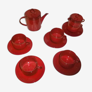 Ensemble cafetière, pot à lait, 4 tasses céramique, 1960/1970