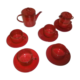 Coffee pot, milk pot, 4 ceramic cups, 1960/1970