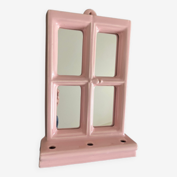 Miroir en céramique rose des années 80