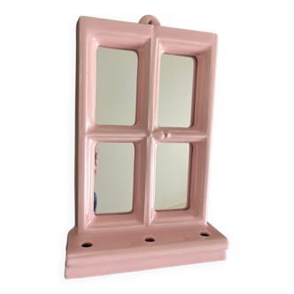 Miroir en céramique rose des années 80