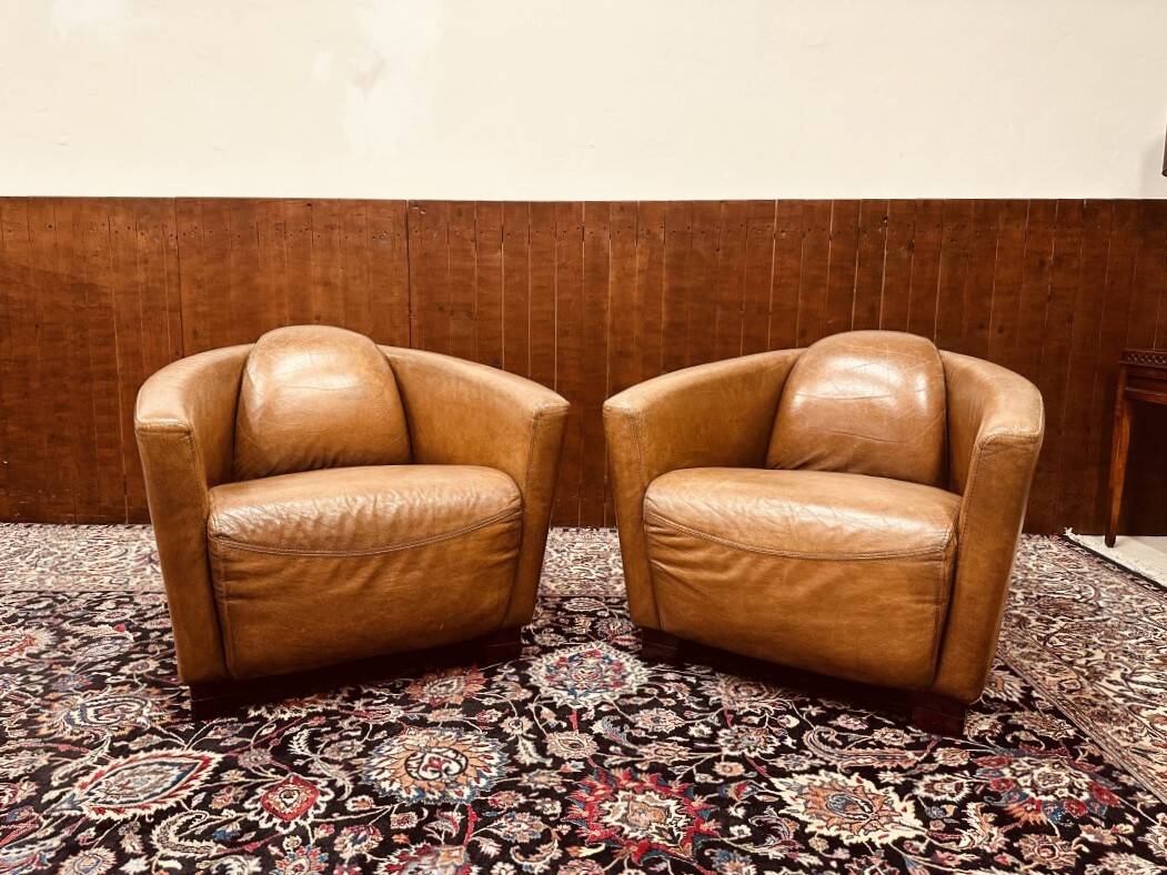 Fauteuil club vintage en cuir de mouton