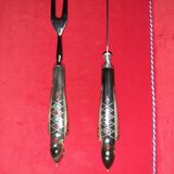 Oriental style 'bird' handle carving set
