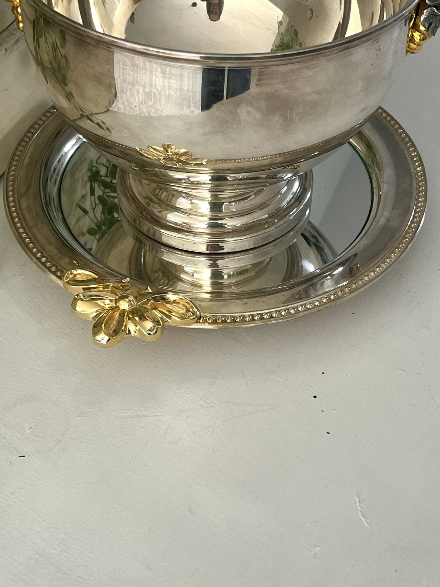 Silver Plated Grape Ice Bucket with Pedestal Tray, French ice bucket