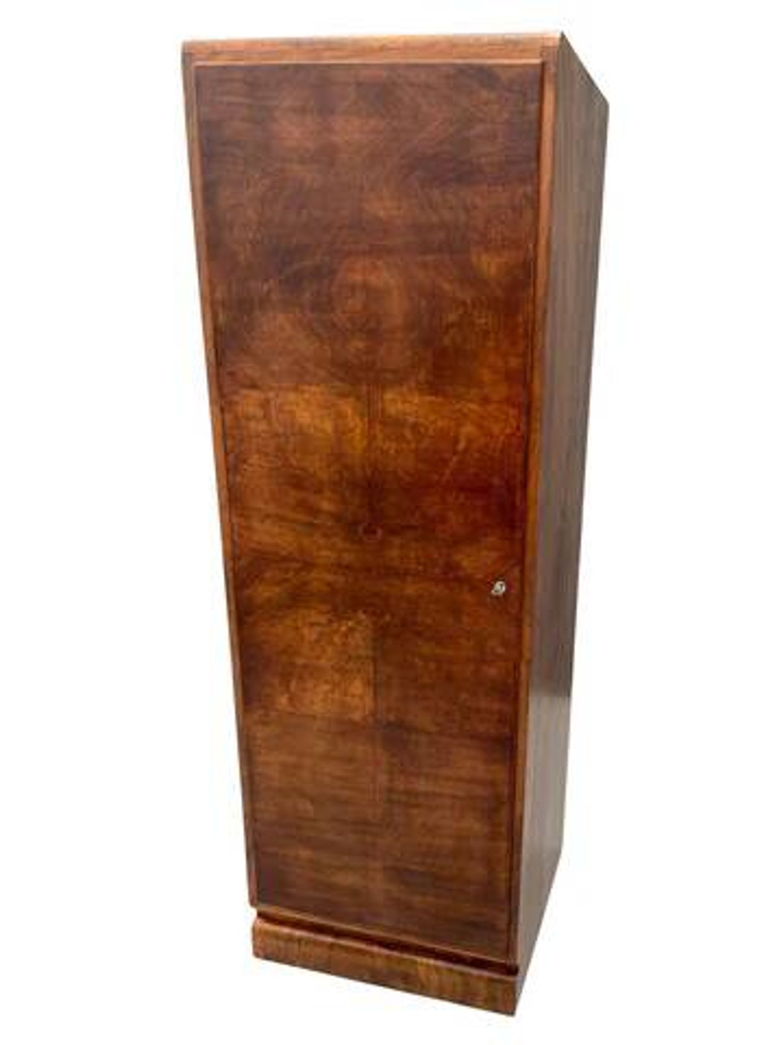 Restored Art Deco wardrobe with shelves, walnut veneer, Czechoslovakia, 1930s.