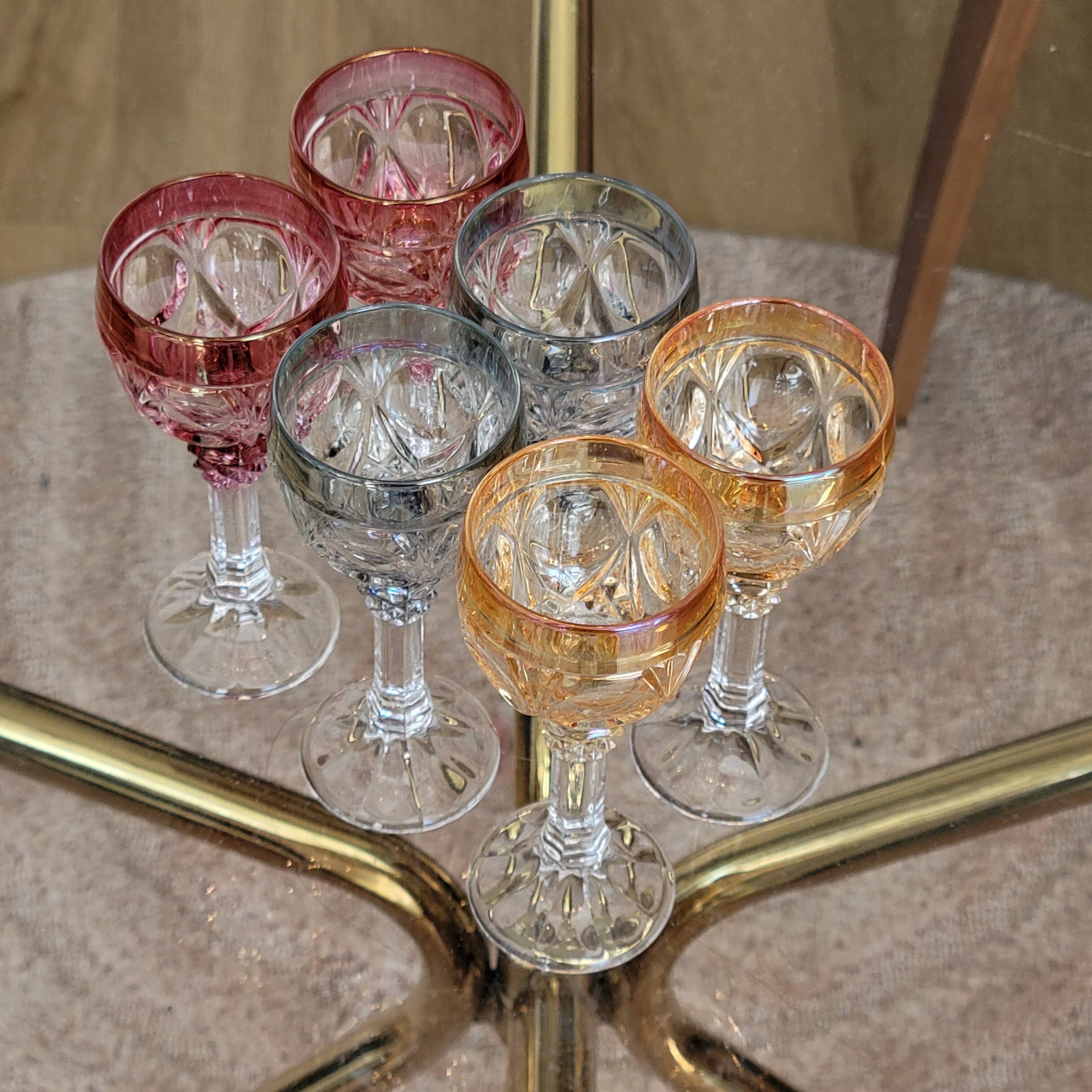 Amaris Nachtmann 6 Small Iridescent Colored Crystal Shot Glasses