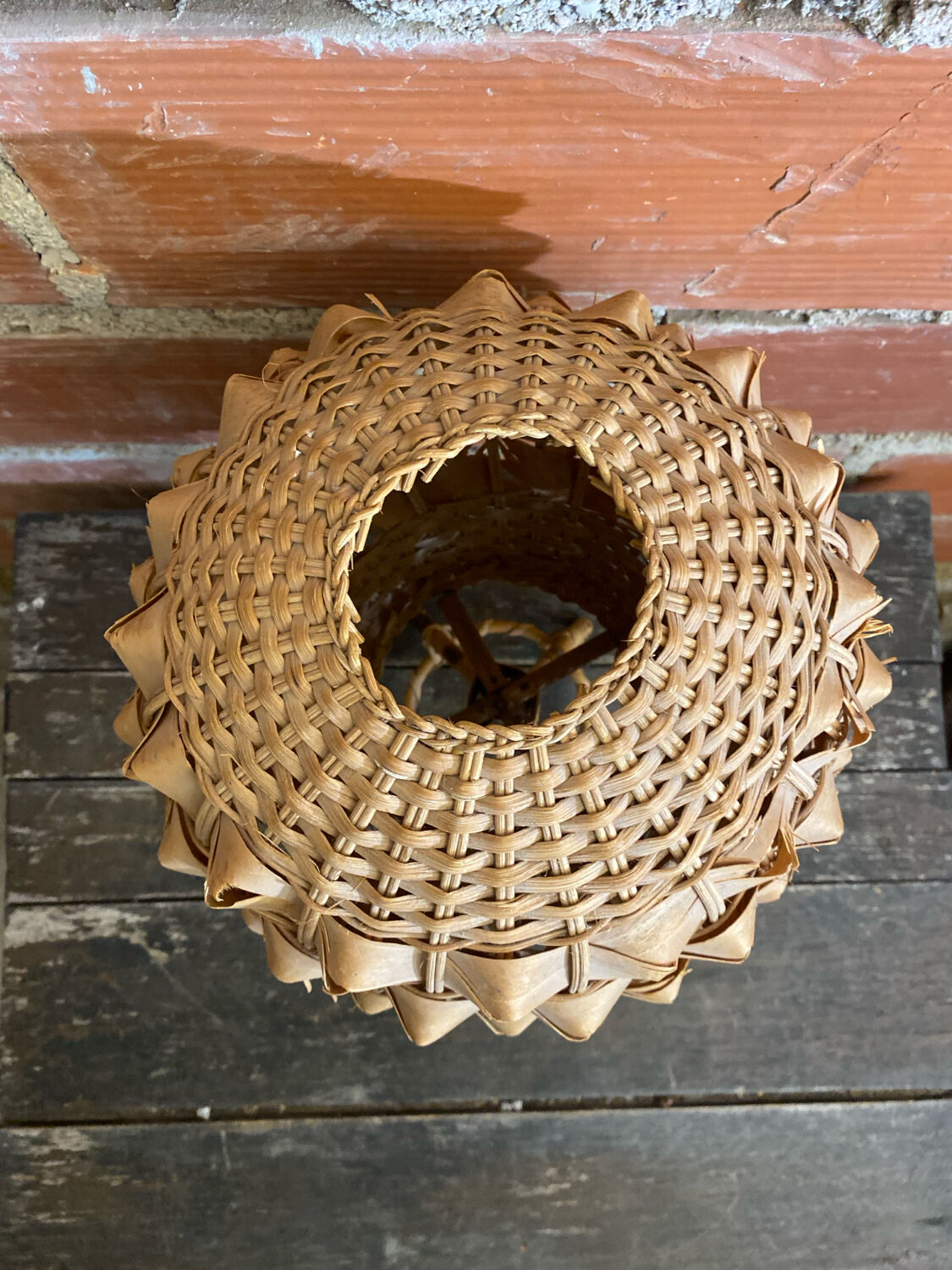 Vintage 50s Tiki Rattan Lamp + Woven Natural Fibre Ball