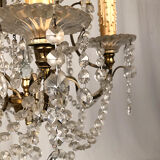 Lustre à pampilles à cinq bras de lumière, métal doré, fin XIXe
