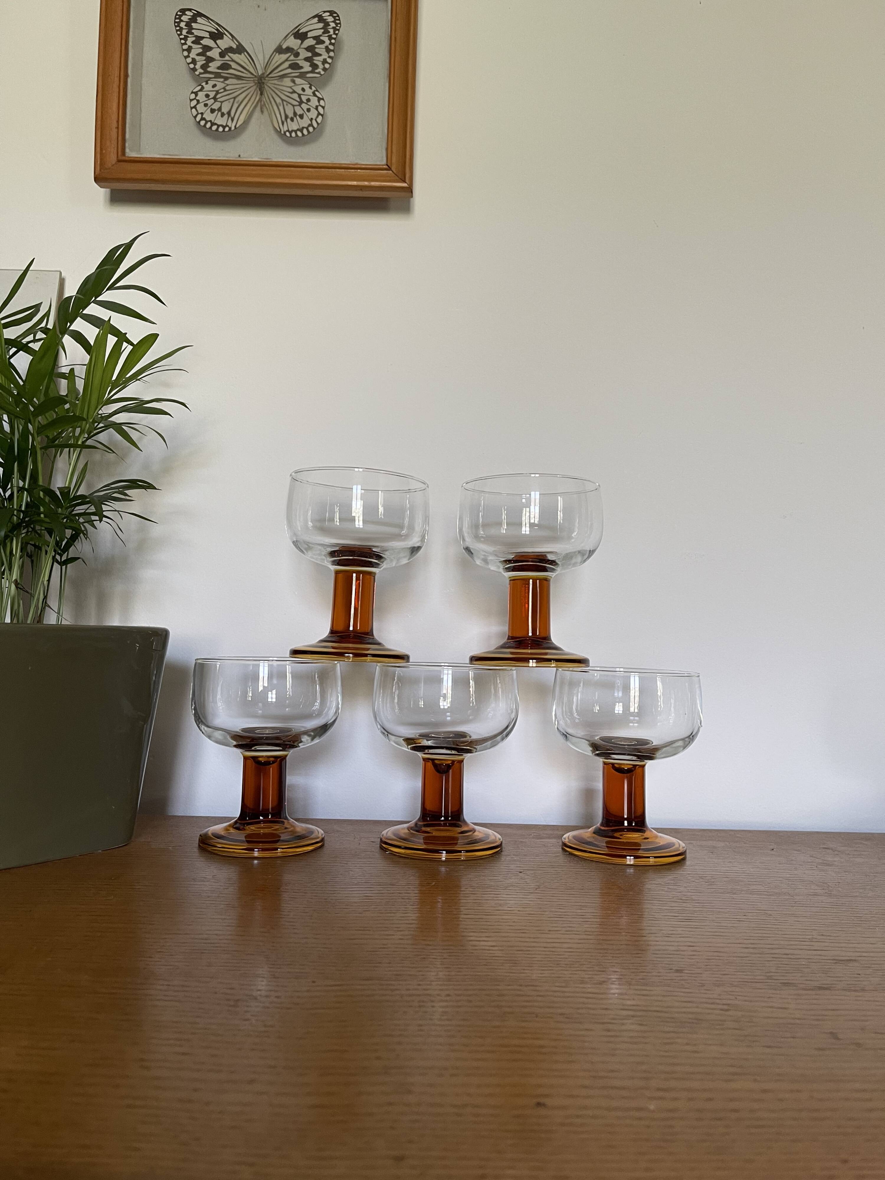 5 amber block glasses from the 1970s
