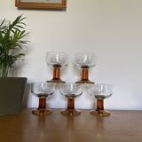 5 amber block glasses from the 1970s