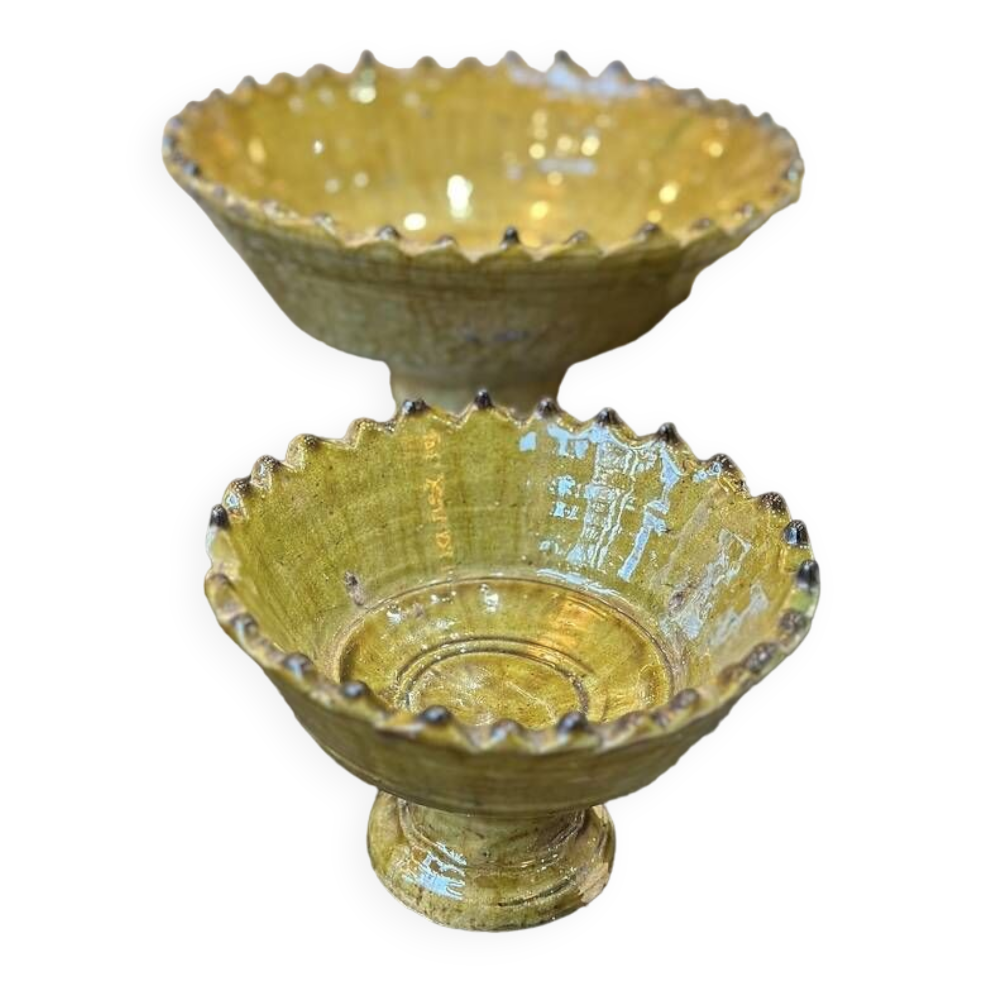 Serrated cup on tamegroute stand - yellow