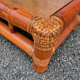 Bamboo, rattan and glass coffee table, 80s