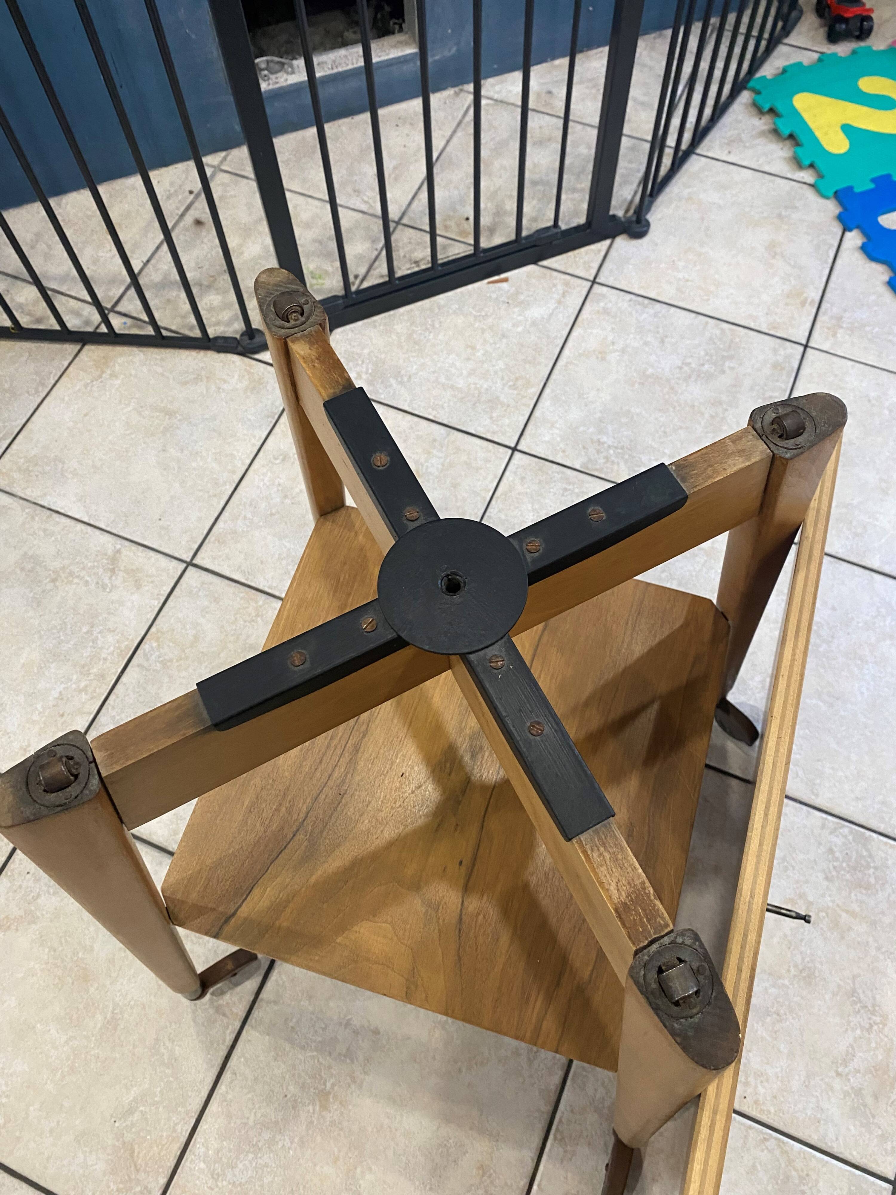 Scandinavian wooden side coffee table with vintage 50s swivel top