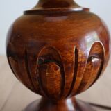 Vintage table lamp in turned wood and fabric lampshade