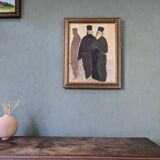 Mid-Century Modern Swedish "The Priests" Vintage Figurative Oil Painting, Framed