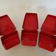 Set of three red painted metal railway boxes with SNCF logo