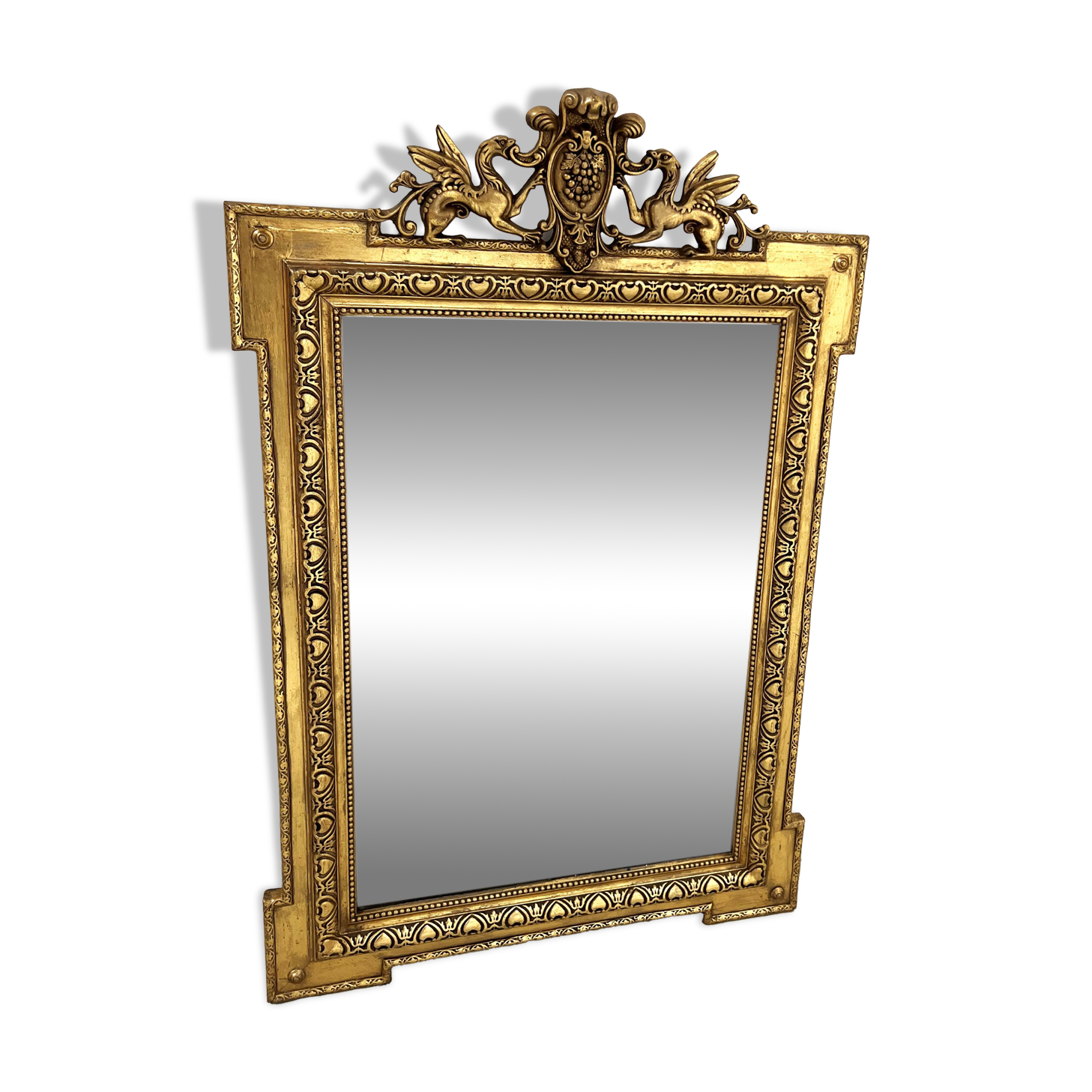 Louis XVI style mirror in wood and gilded stucco, 19th century