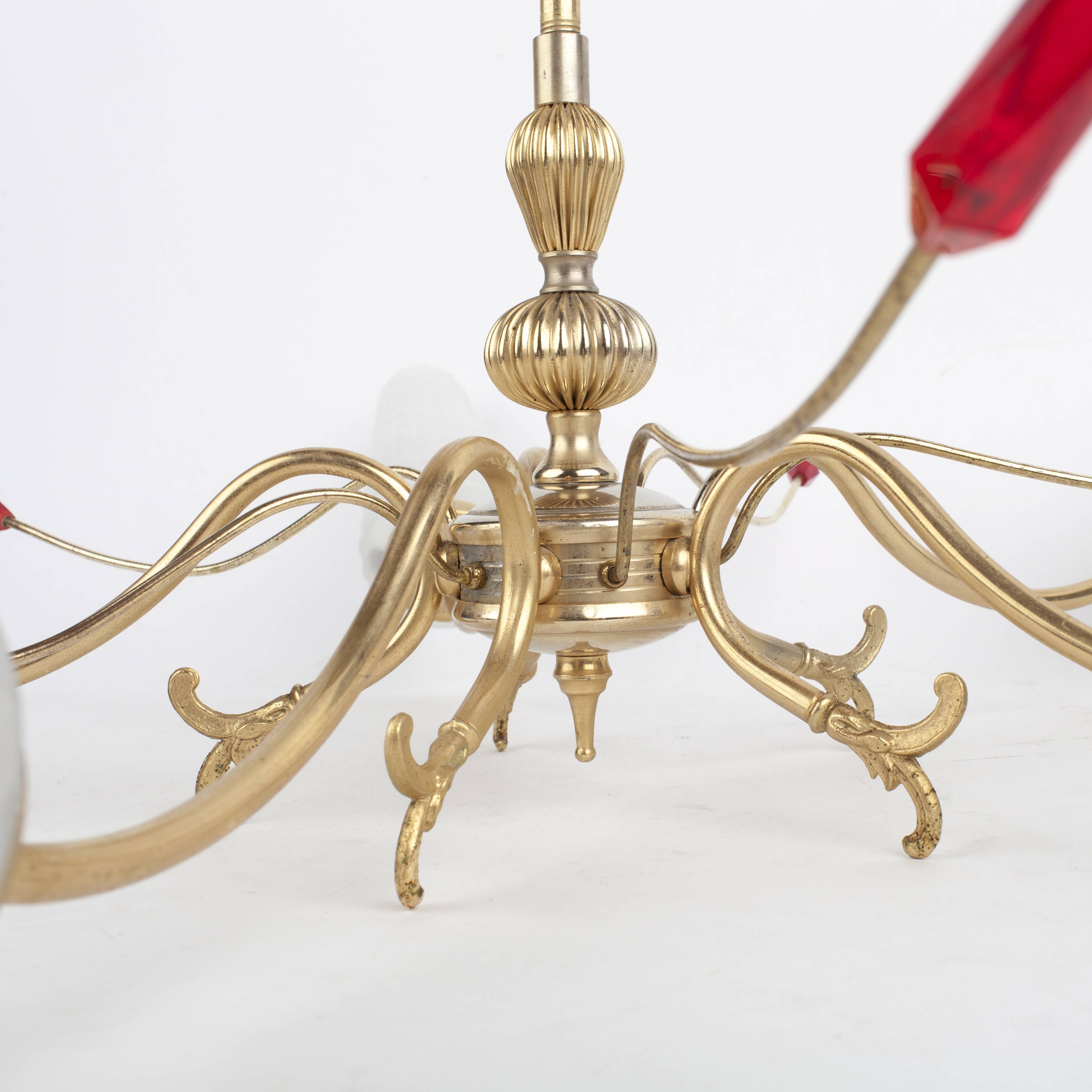 Chandelier with 5 lights tulips & red arrows 1950/1960