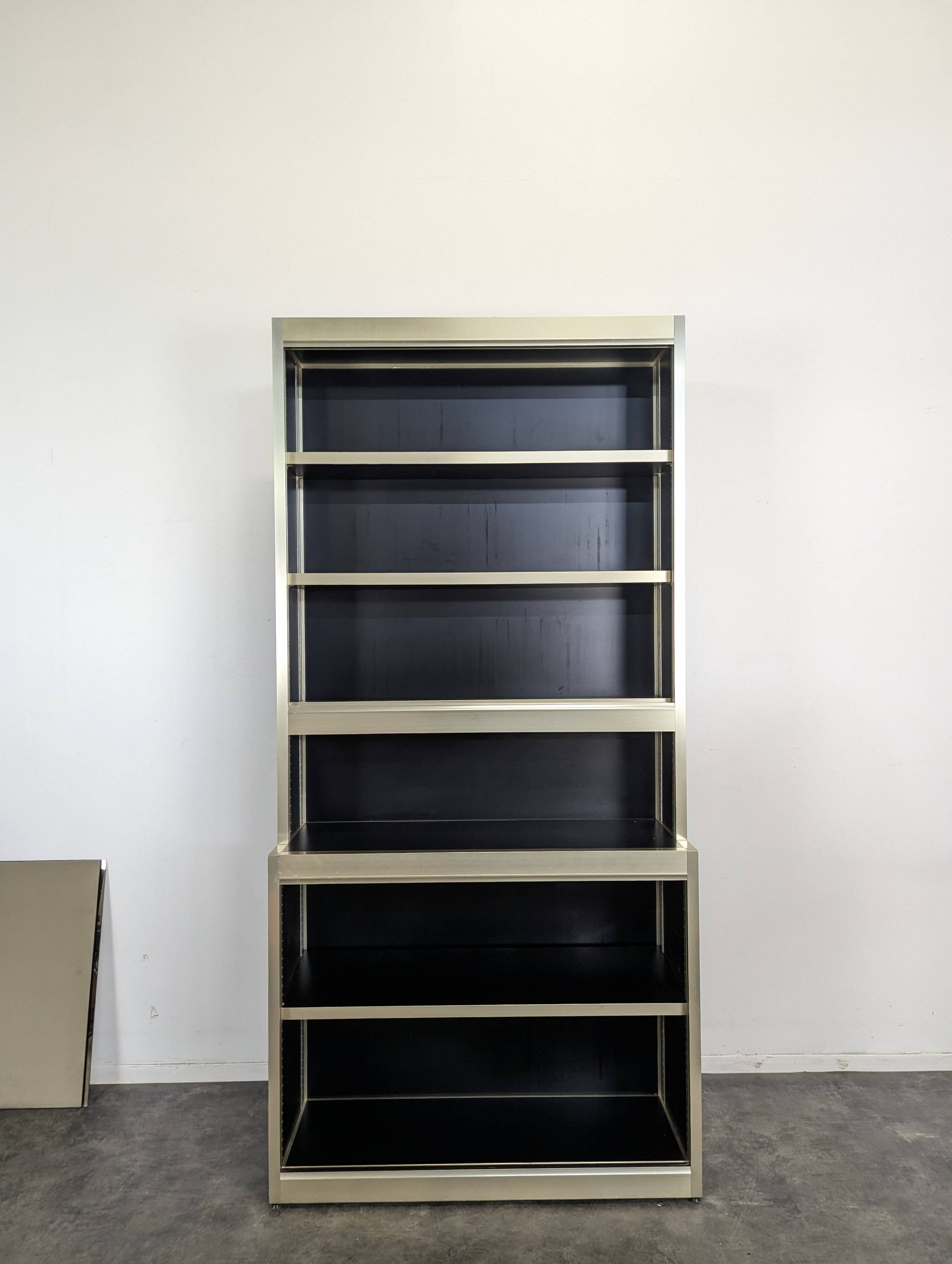 Vintage aluminium and glass display cabinet from the 1980s.