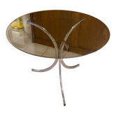 Ancienne Table ronde en métal chromé et verre fumé Design vintage années 70 En excellent état