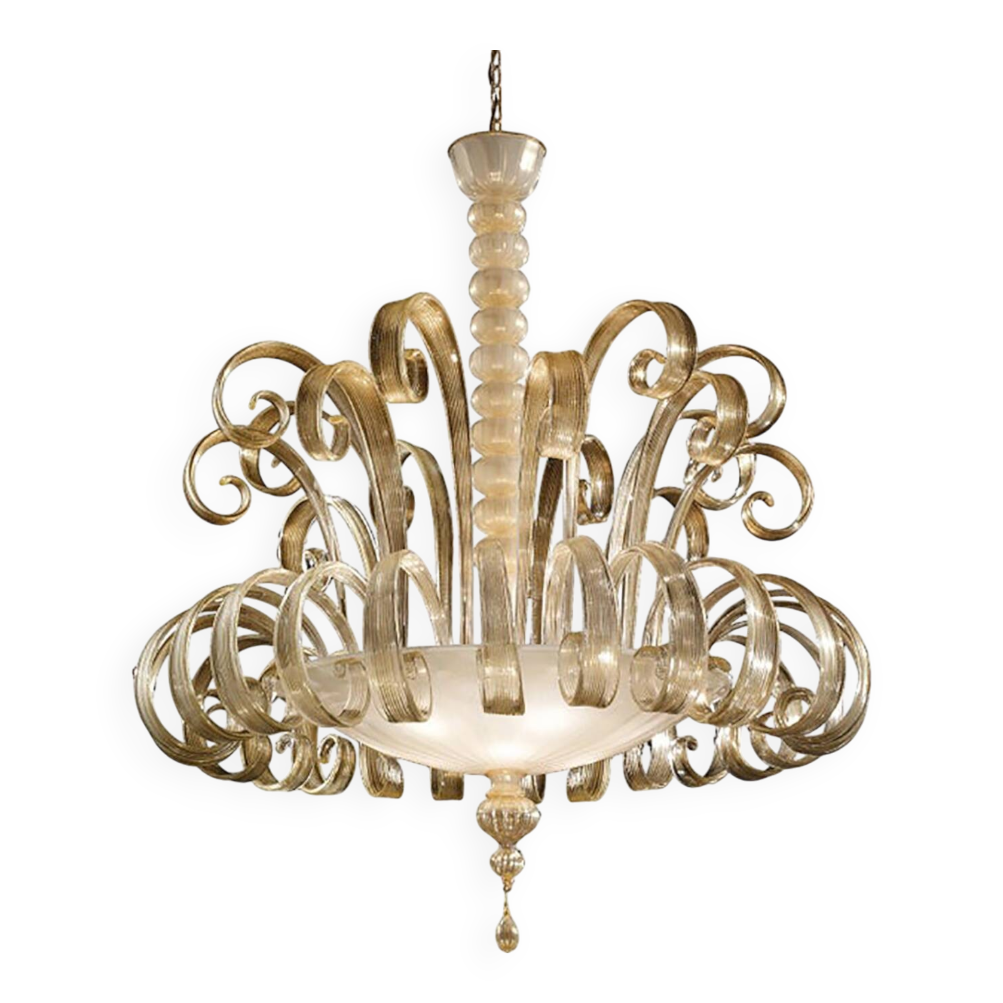 Venetian White and Gold Murano Style Glass Chandelier