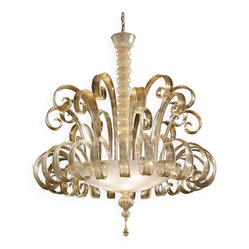 Venetian White and Gold Murano Style Glass Chandelier