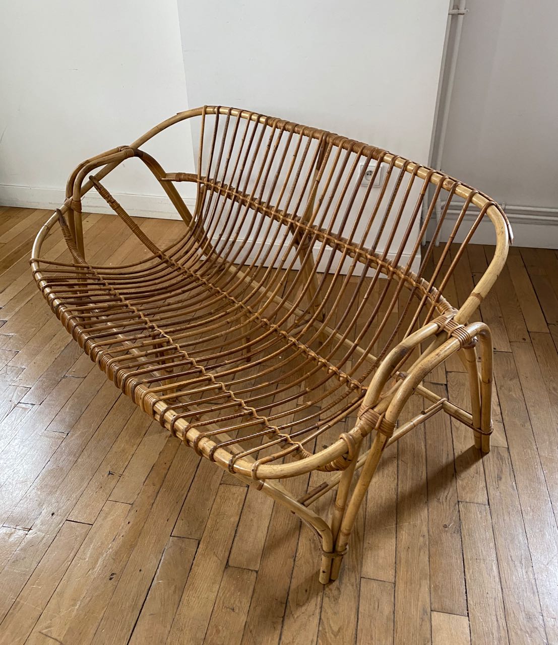 Vintage rattan bench