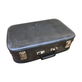 Ancienne valise malle de voyage noire + anse bakélite vintage