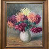 Table hst "vase with dahlias" signed Markowicz + frame