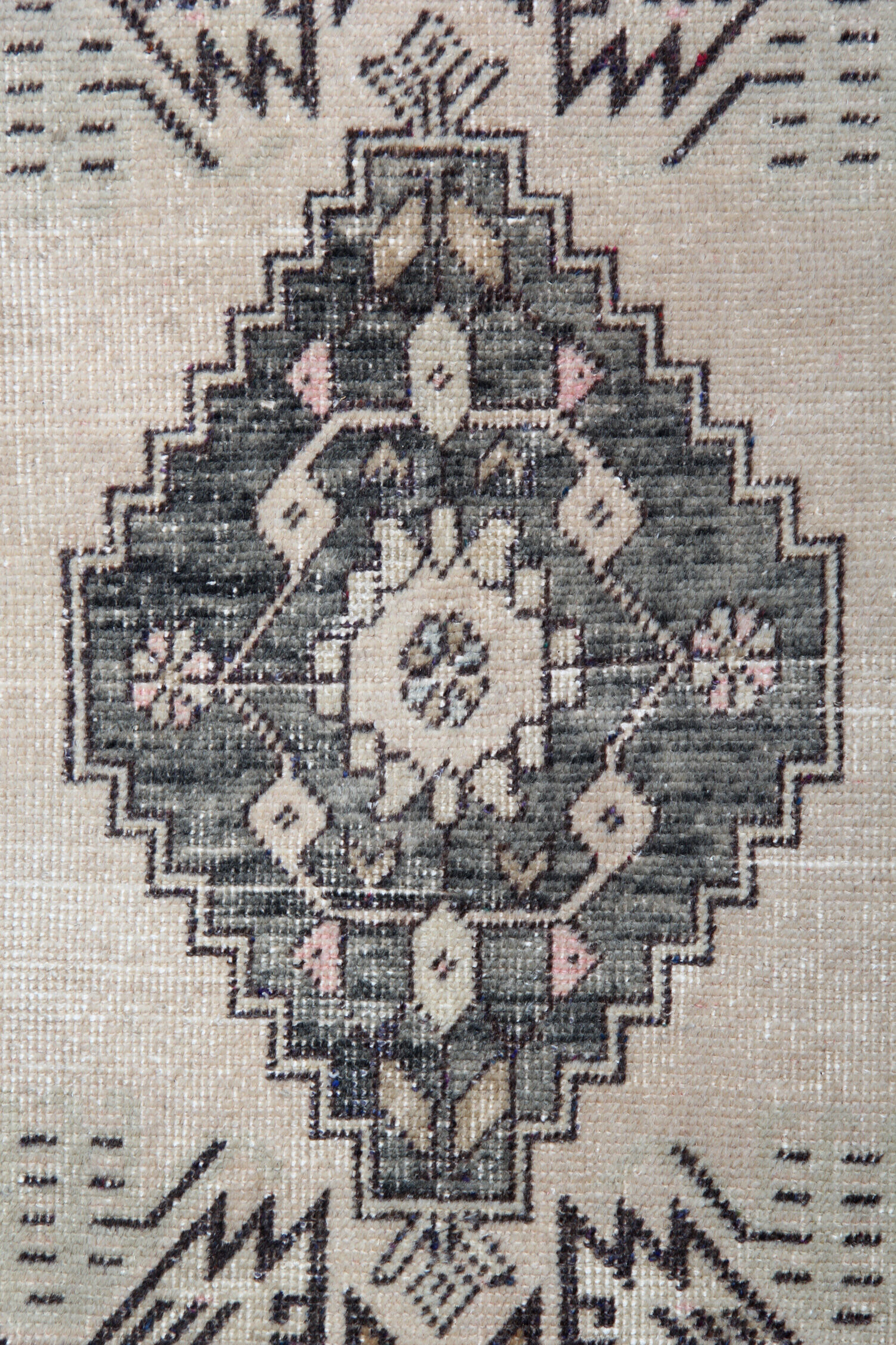 Turkish rug, handmade cream wool 54x116cm