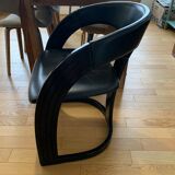 Lot de 3 chaises en cuir et bois laqué