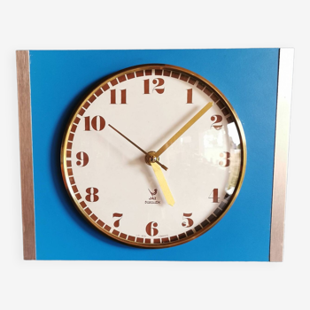 Vintage formica clock rectangular silent wall clock "Jaz golden blue"