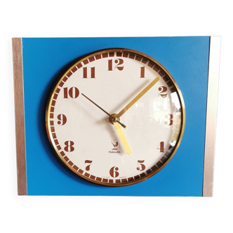 Vintage formica clock rectangular silent wall clock "Jaz golden blue"