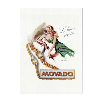 Affiche vintage années 30 Movado montre 30x40cm sans cadre