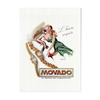 Vintage poster 30s Movado watch 30x40cm frameless