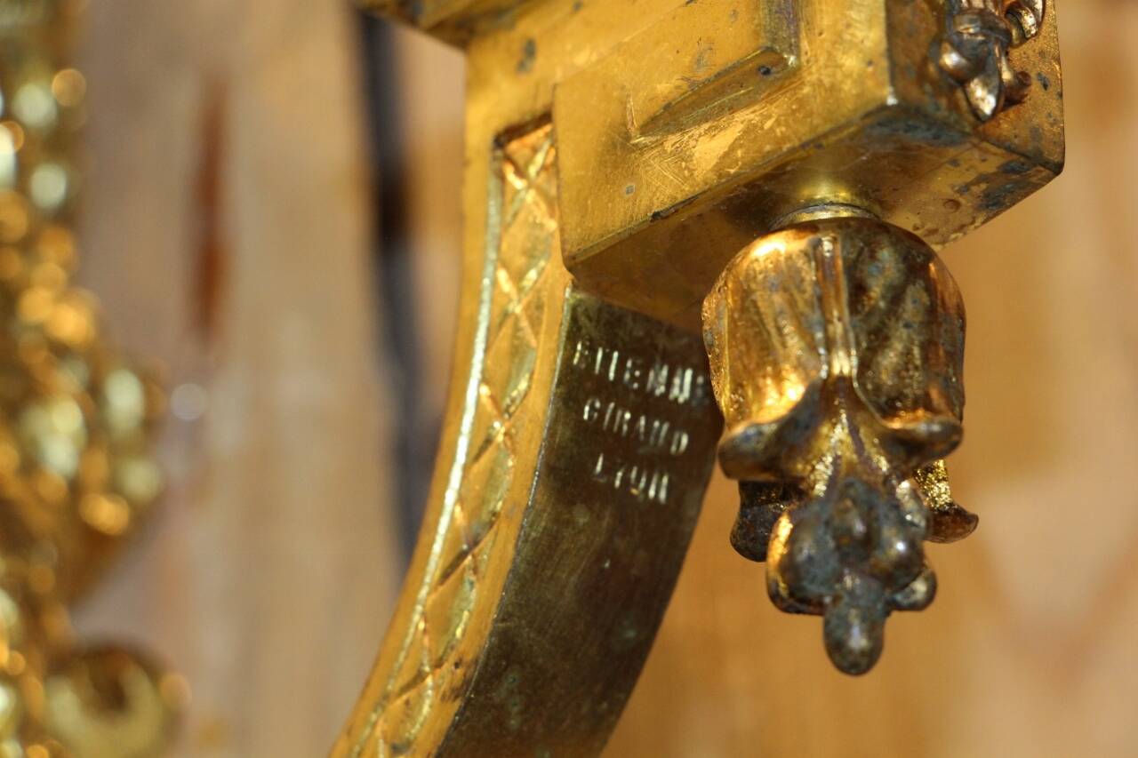 pair of gilt bronze wall lights signed by Etienne Giraud in Lyon