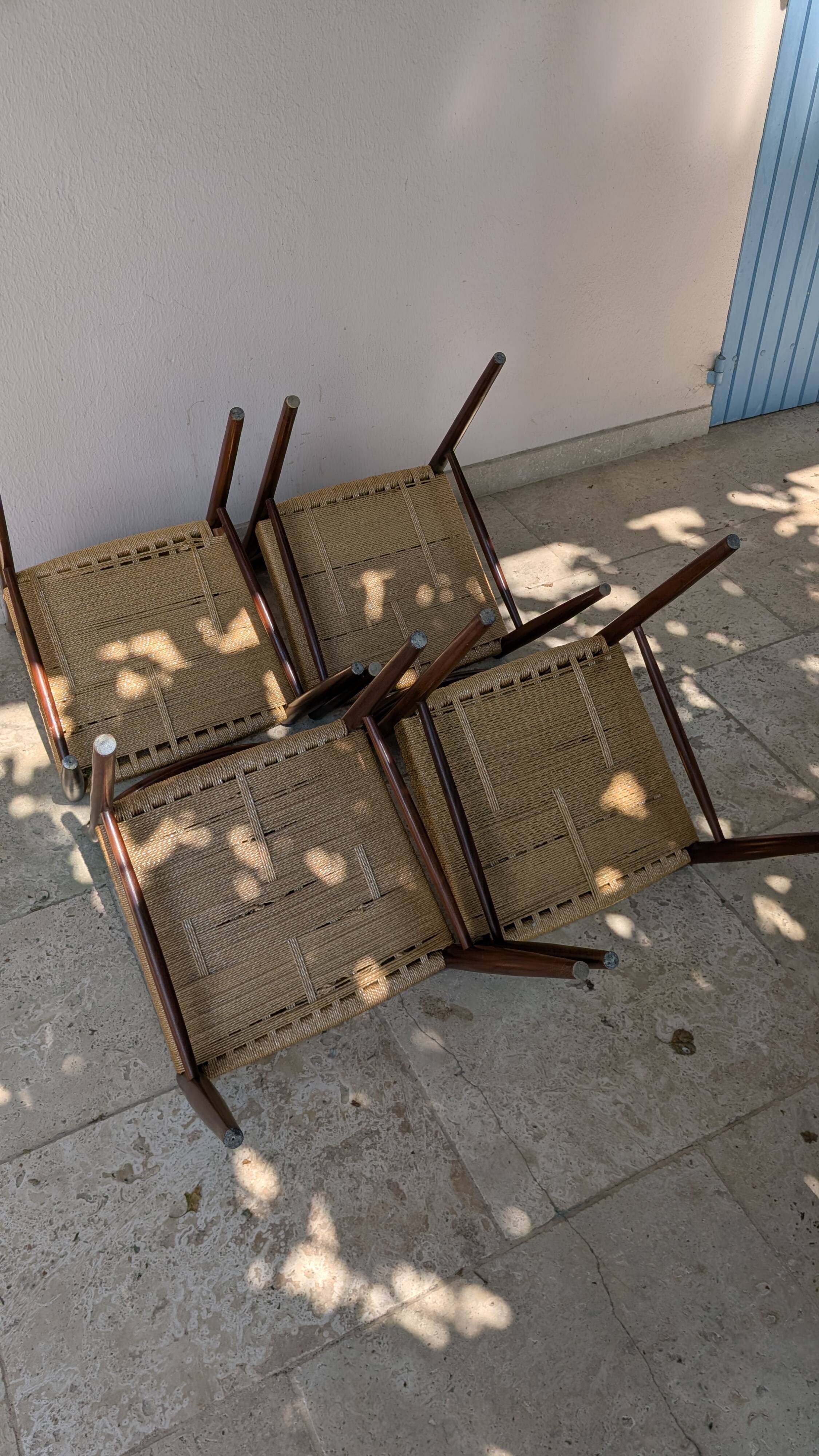 Set of 4 vintage teak chairs with weaving, Scandinavian, Mid-Century.