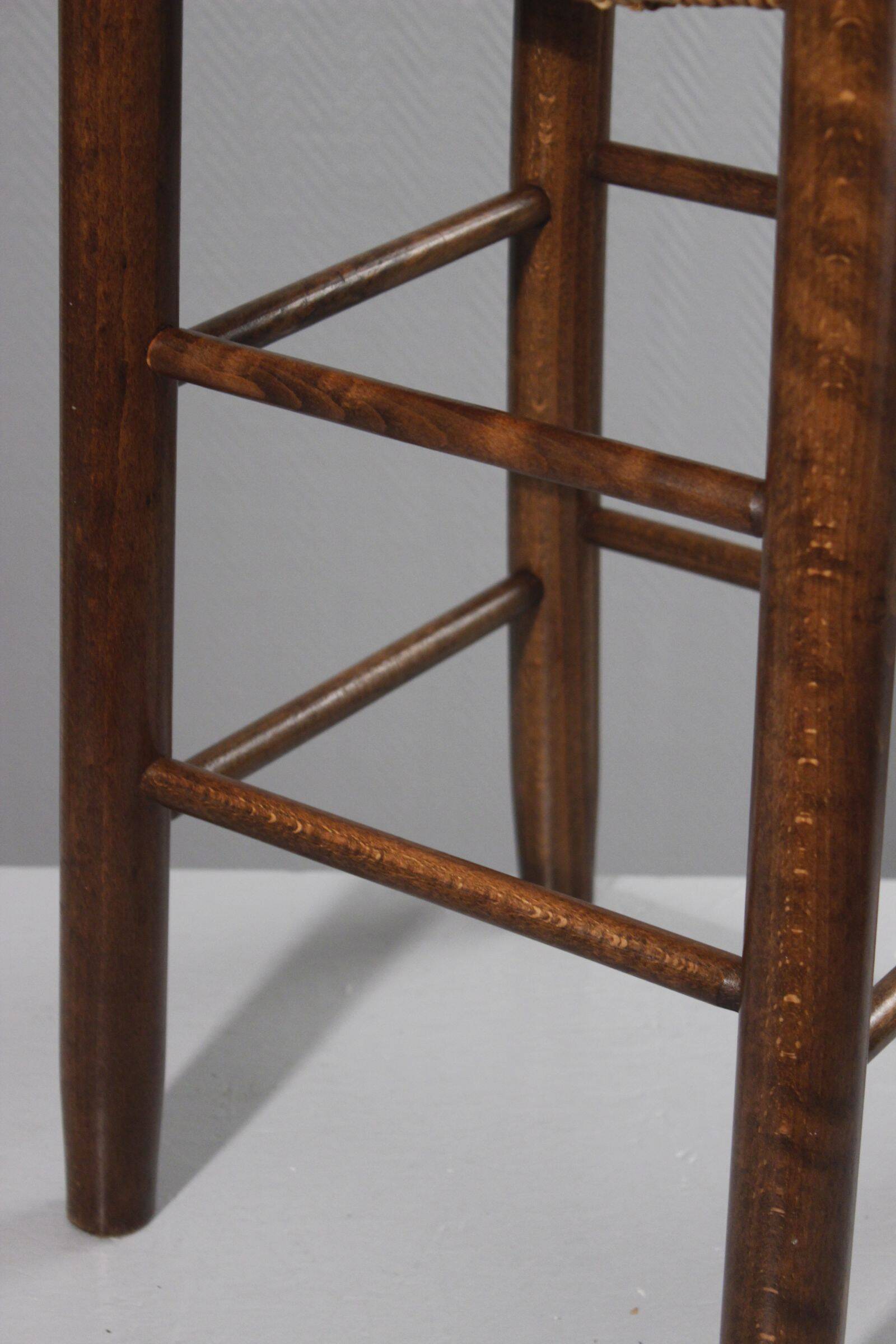 Vintage straw stool in the style of Charlotte Perriand, 1970s.