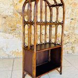 Vintage two-tier bamboo and rattan shelf with storage, Circa 1960