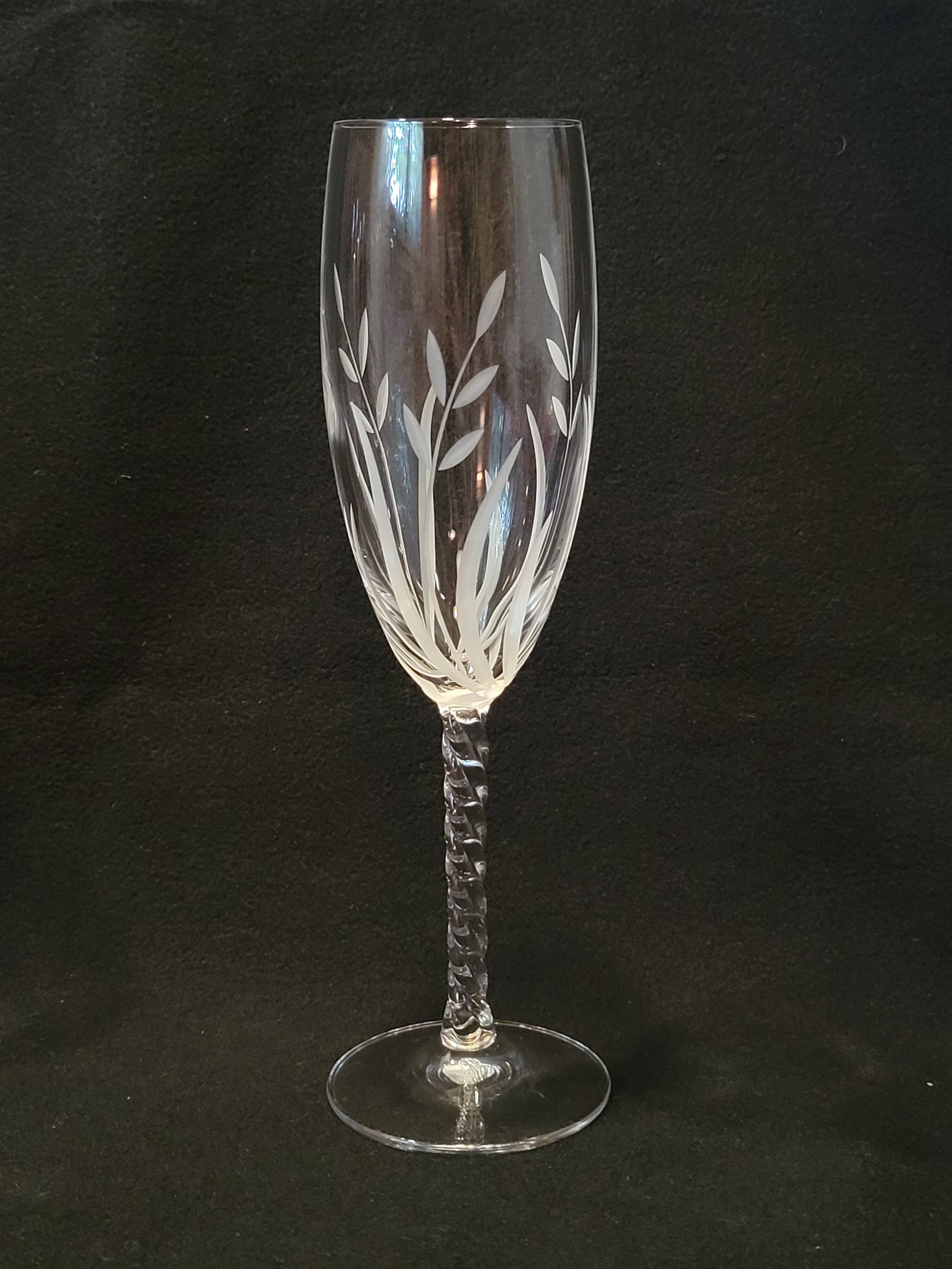 10 Arques Crystal Champagne Flutes, Fleury Cut Flamépis Pattern