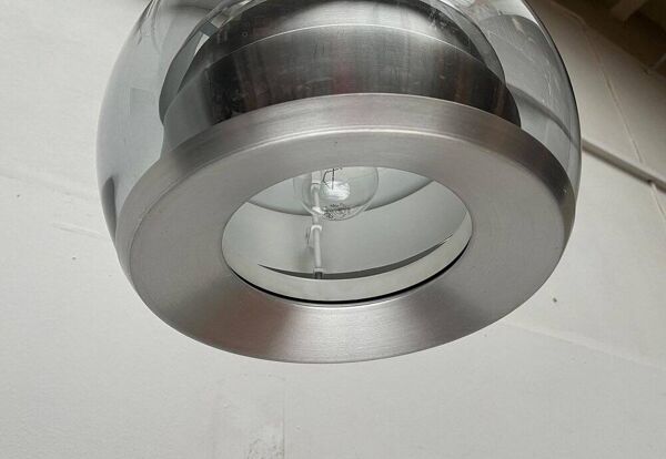 Lampe suspendue globe en aluminium et verre de style Espace allemand des années 1960 de milieu du siècle de Doria
