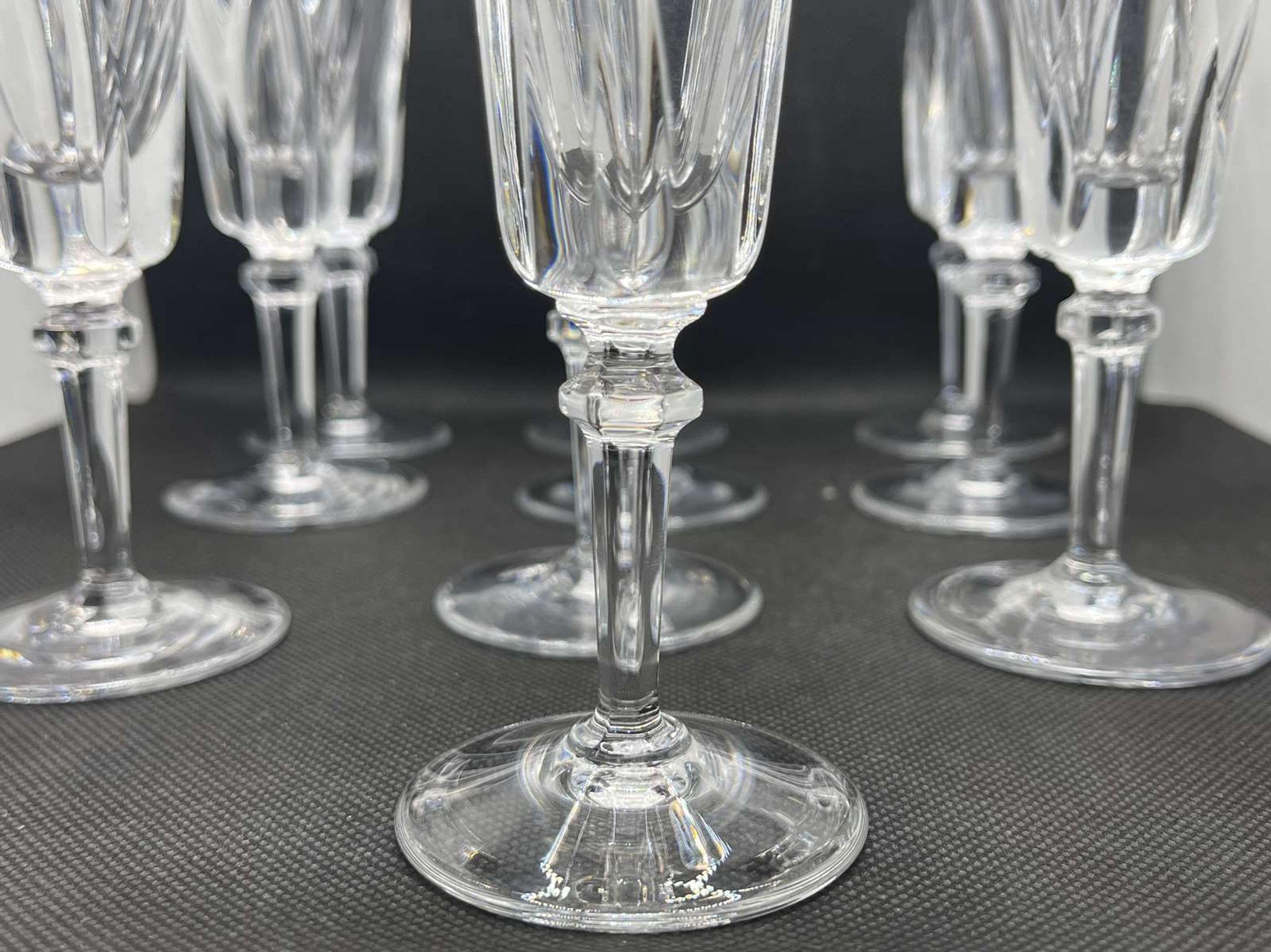 Set of 10 crystal champagne flutes from Sèvres, Niagara model from the 1950s.